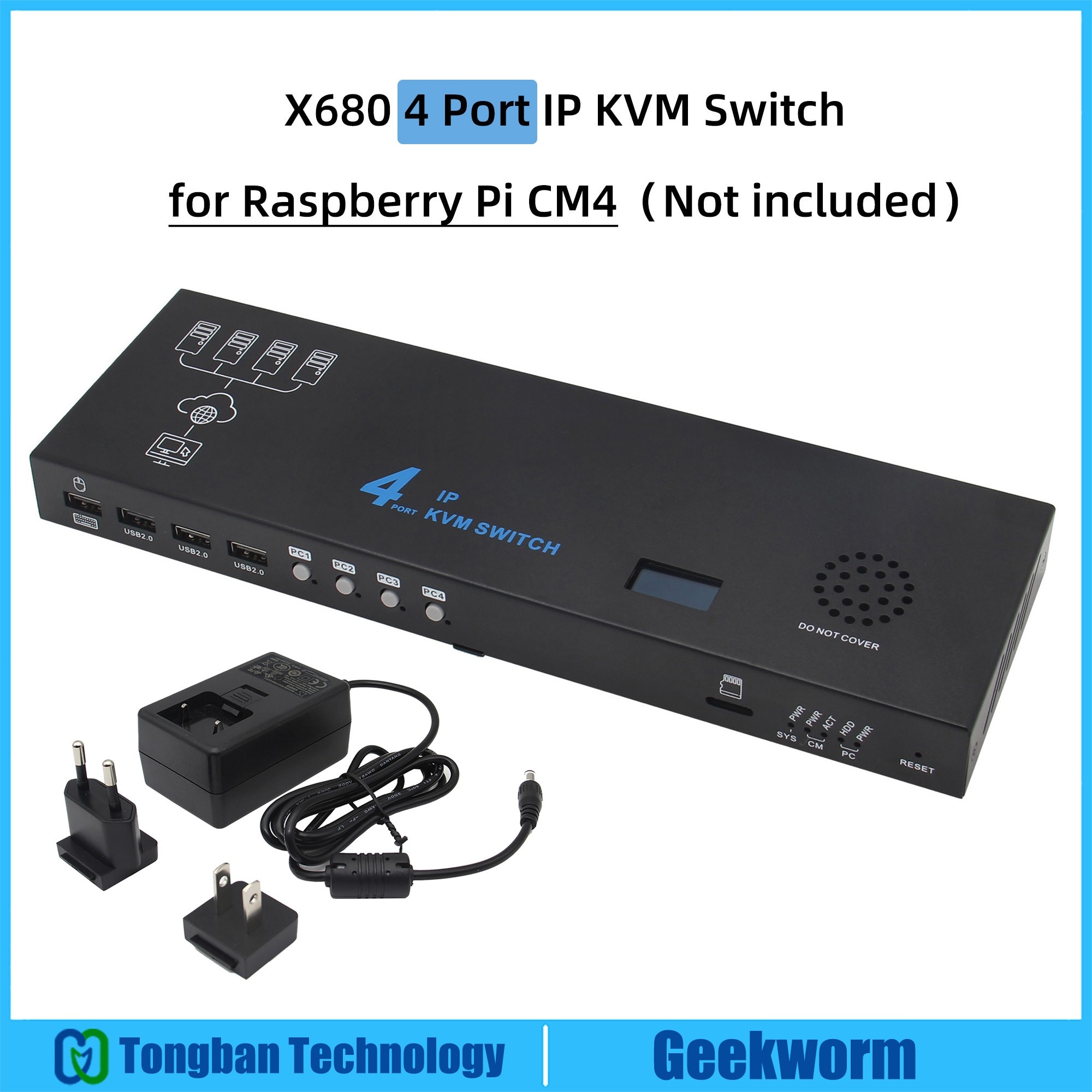 Geekworm X680 4 Ʈ IP KVM ġ,   CM..
